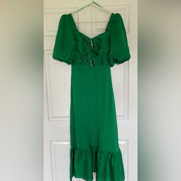 Sandro Falbala Rhinestone Embellished Cutout Midi Dress emerald green 38/ Medium - Picture 3 of 7